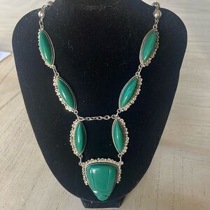 Vintage 925 Sterling Silver Carved Green Onyx Face Station